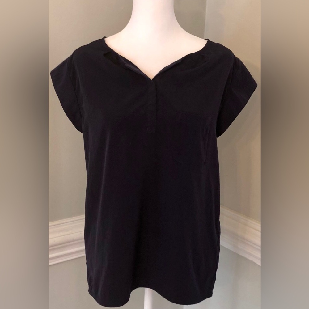 GAP Navy Blue Super Soft Short Sleeve Relaxed Blouse Fits Like Medium